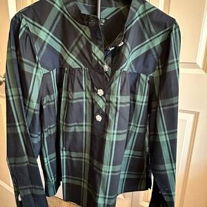 J. Crew Green and Black Plaid Blouse